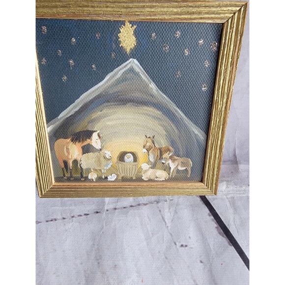 Nativity Manger Wooden Frame Ornament 3x3 - Picture 2 of 4